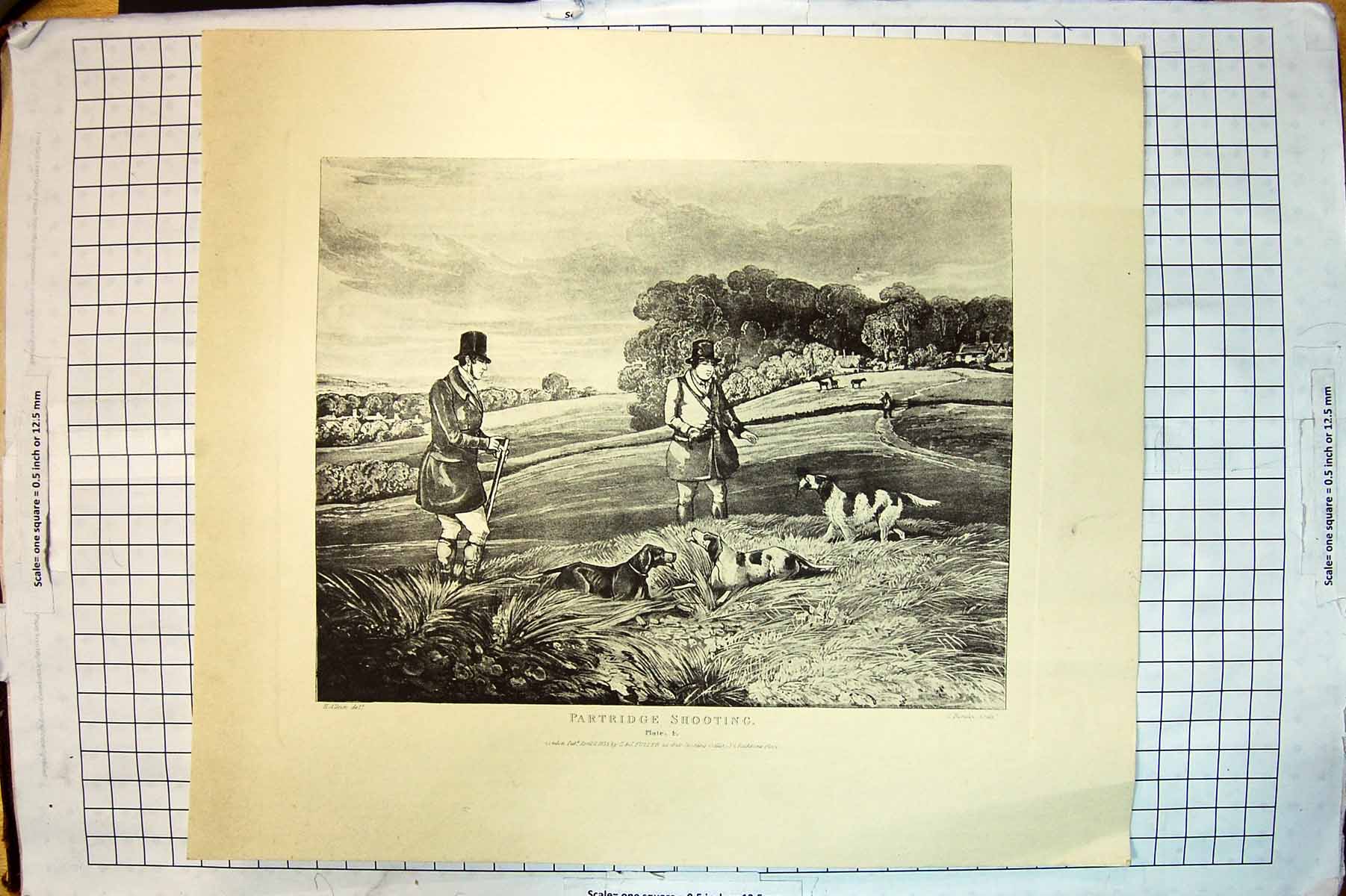 Old Antique Print 1835 Partridge Shooting Hunting Huntsmen Gun Dogs Sport 19th