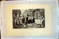 Antique Old Print Street Scene La Foire Servantes Bouxviller Water Fountain