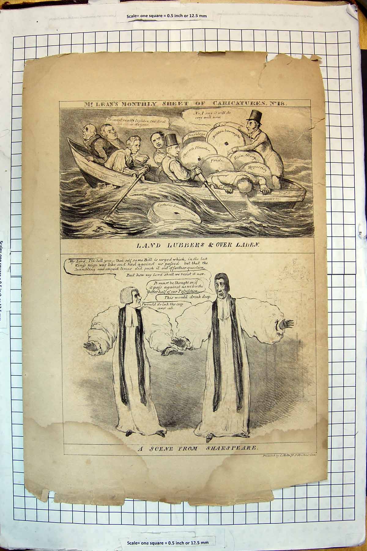 Old Antique Print Lean Monthly Caricatures Land Lubber Shakspeare Theatre