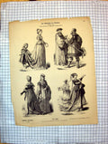 Original Old Antique Print German Fashion Costumes Dresses Men Ladies