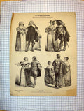 Original Old Antique Print German Costumes Fashion Dresses Ladies Men
