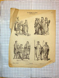 Original Old Antique Print German Fashion Costumes Royal Family Ladies Men