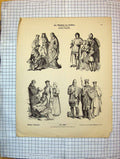 Old Antique Print German Fashion Costumes Ladies Men War Uniforms Sword