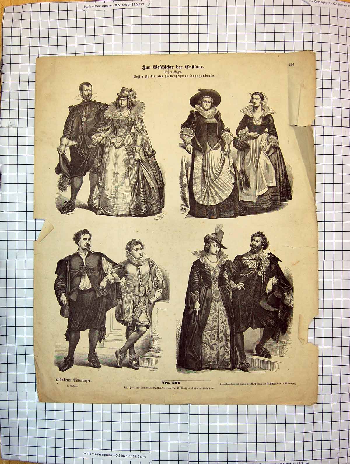 Old Antique Print German Fashion Costumes Ladies Men Romance Bilderbogen