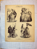 Antique Old Print German Fashion Costumes Ladies Men Romance Umbrella Dresses