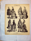 Original Old Antique Print German Fashion Costumes Men Ladies Outdoor Dresses