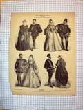 Antique Old Print German Fashion Costumes Dresses Outdoor Cloaks Men Ladies