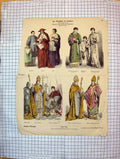 Antique Print German Fashion Costumes Colour Cardinal Bratat Baptist Church