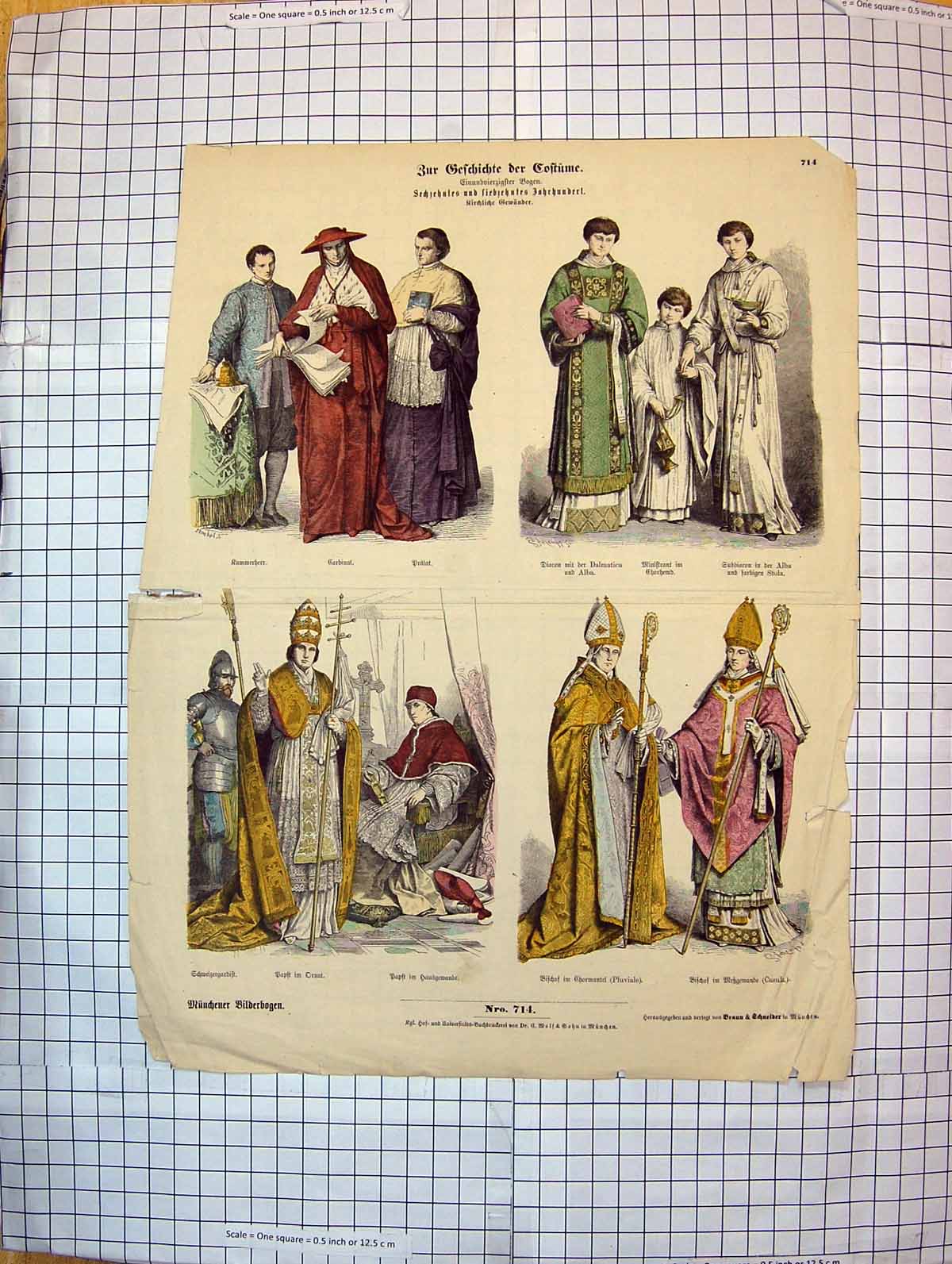 Antique Print German Fashion Costumes Colour Cardinal Bratat Baptist Church