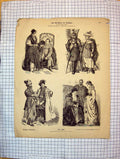 Old Antique Print German Fashion Costumes Men War Uniforms Lady Coat Hats