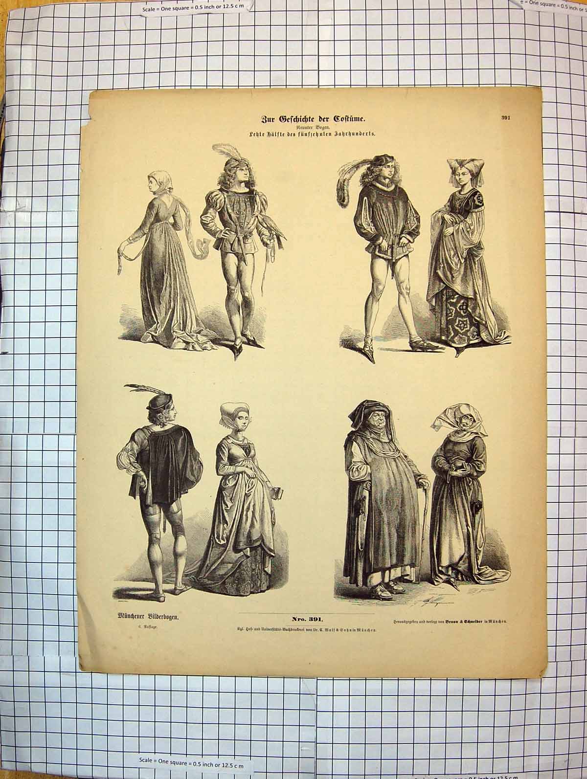 Original Old Antique Print German Fashion Costumes Bilderbogen Outdoor Cloaks