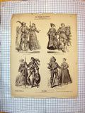 Old Antique Print German Fashion Costumes War Uniforms Armour Men Swords