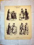 Original Old Antique Print German Fashion Costumes Outdoor Dresses Mountain Men