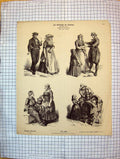 Antique Print German Fashion Costumes Poor People Peasants Children Dresses