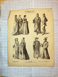 Antique Print German Fashion Costumes Ladies Royal Dresses Men Cloaks Ref.2