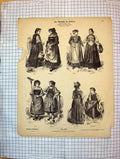 Antique Old Print German Fashion Costumes Outdoor Ladies Dresses Bug Callen