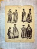 Antique Old Print German Fashion Costumes Men Ladies Outdoor Clothes Coats