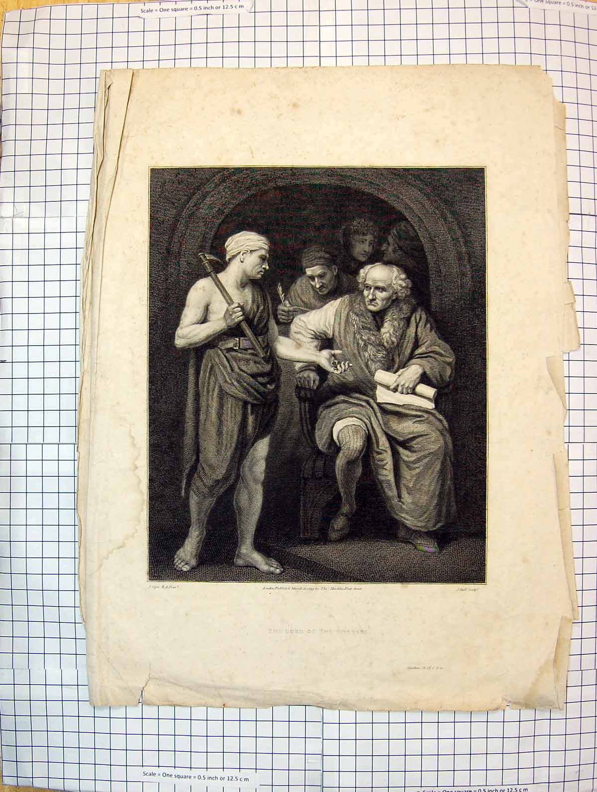 Original Old Antique Print Lord Vineyard 1793 Men Meeting Hall Opie Engraving