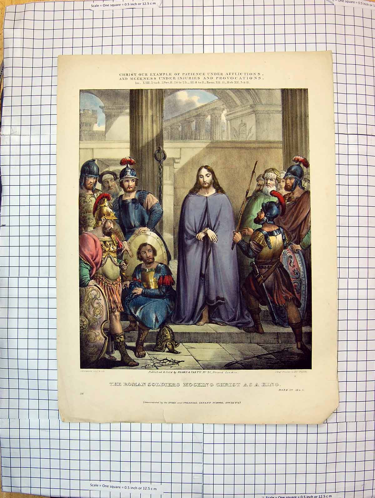 Antique Old Print Colour Roman Siers Mocking Jesus Christ As A King Religion