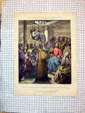 Old Antique Print Colour Religion Sick Palsy Brought Jesus Christ Friends