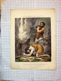 Original Old Antique Print Colour Religion Scene Sacrifice Cain Abel