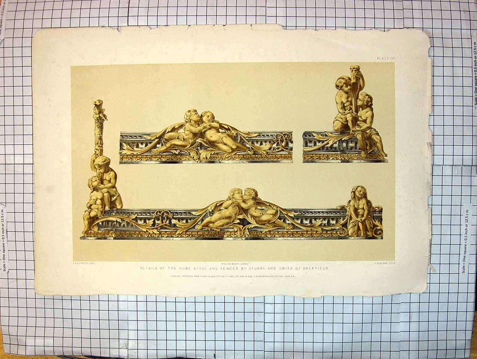 Old Print Colour Details Home Stove Fender Stuart Smith Sheffield Bedford