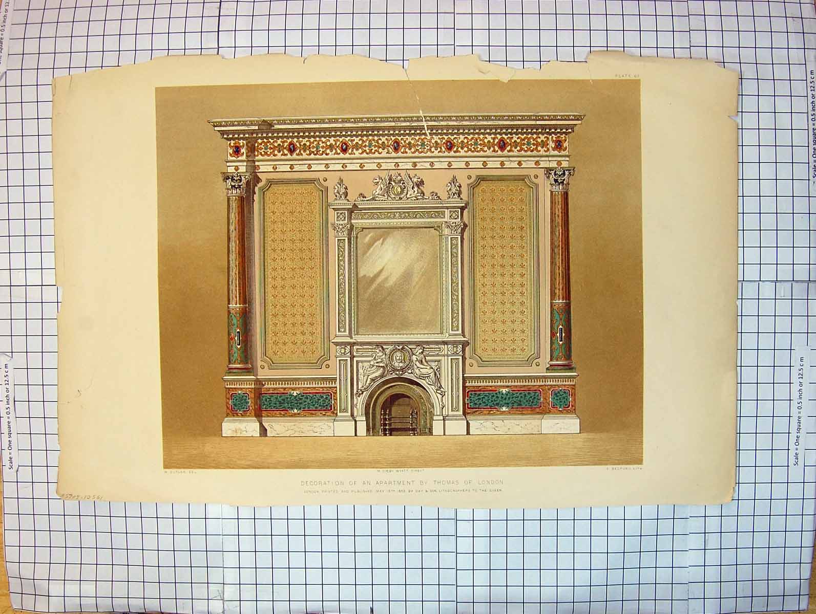 Antique Old Print Colour Decoration Apartment Thomas London Bedford Butler