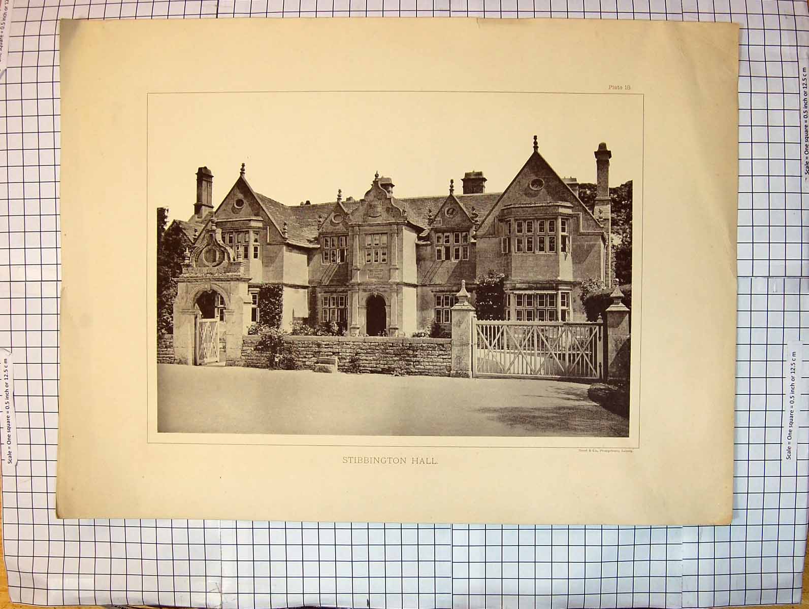 Original Old Antique Print Exterior Architecture Stibbington Hall Mansion House