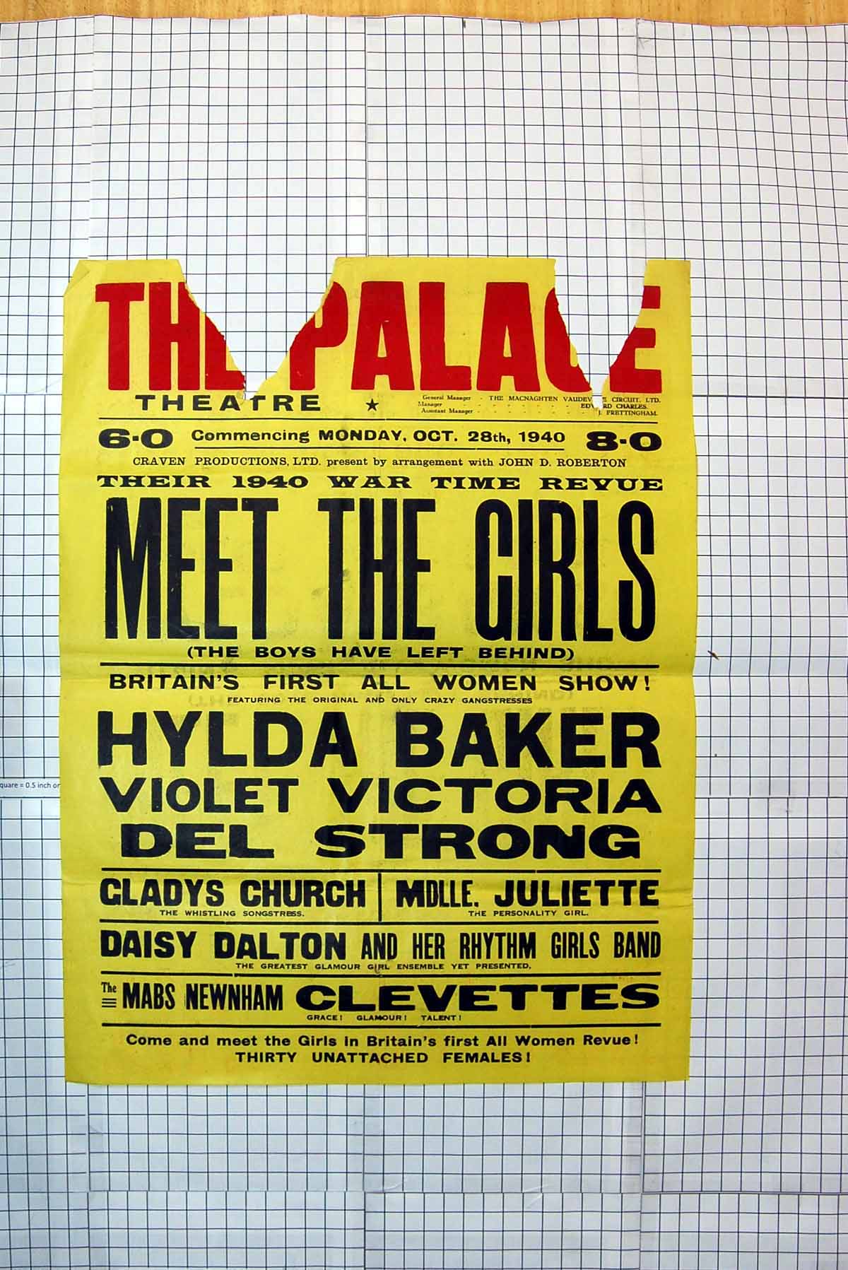 Old Damaged Advertisement Palace Theatre 1940 Meet The Girls Baker St 20th