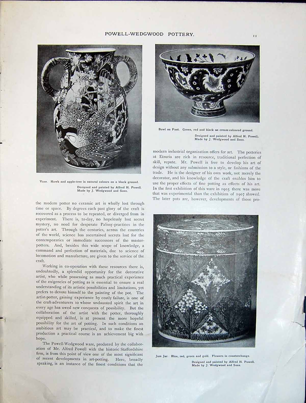 Old Art Journal 1908 Vase Hawk Apple-Tree Powell Bowl Jam Jar Wedgewo 20th
