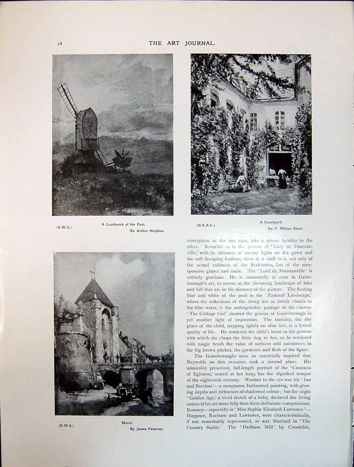 Old Art Journal 1908 Windmill Hopkins Courtyard Wilson Steer Moret Pa 20th