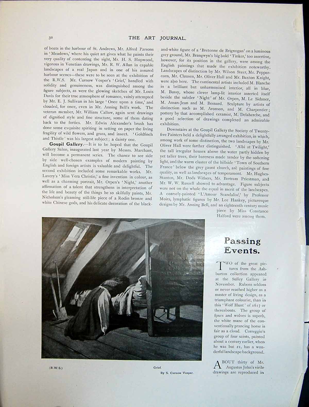 Antique Print Art Journal 1908 Grief Lady Lying On Bed Crying Curnow Vosper