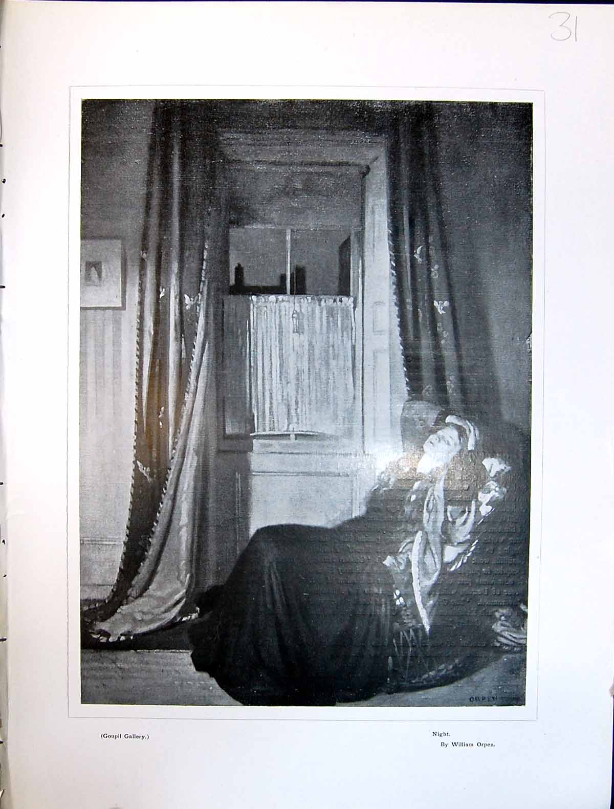Old Art Journal 1908 Night Lady Sleeping Chair House Window William O 20th