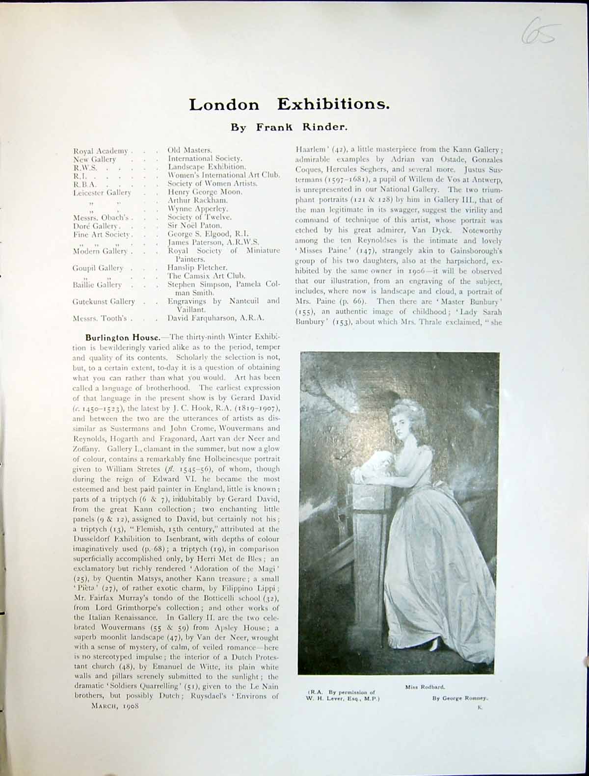 Old Art Journal 1908 Portrait Miss Rodbard Polly Paine Southwark Fair 20th
