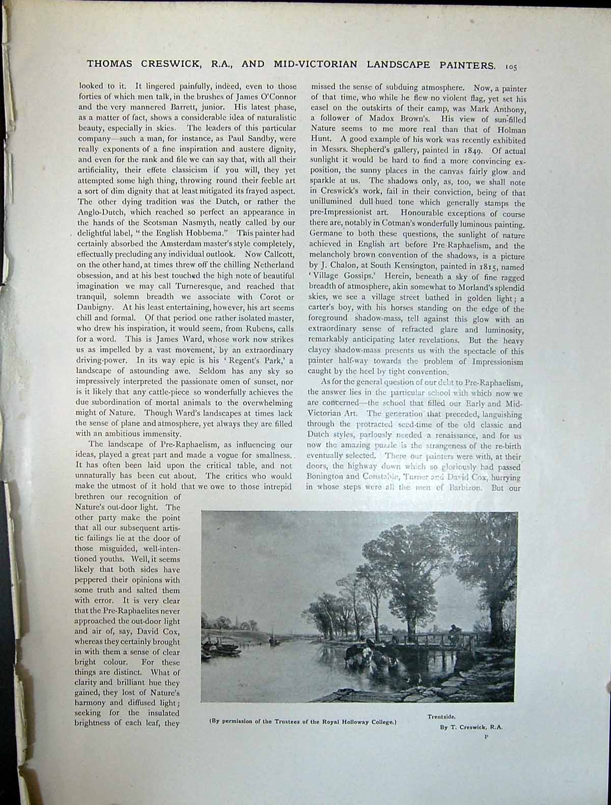 Antique Print Art Journal 1908 Trentside Trees River Creswick Country Churc
