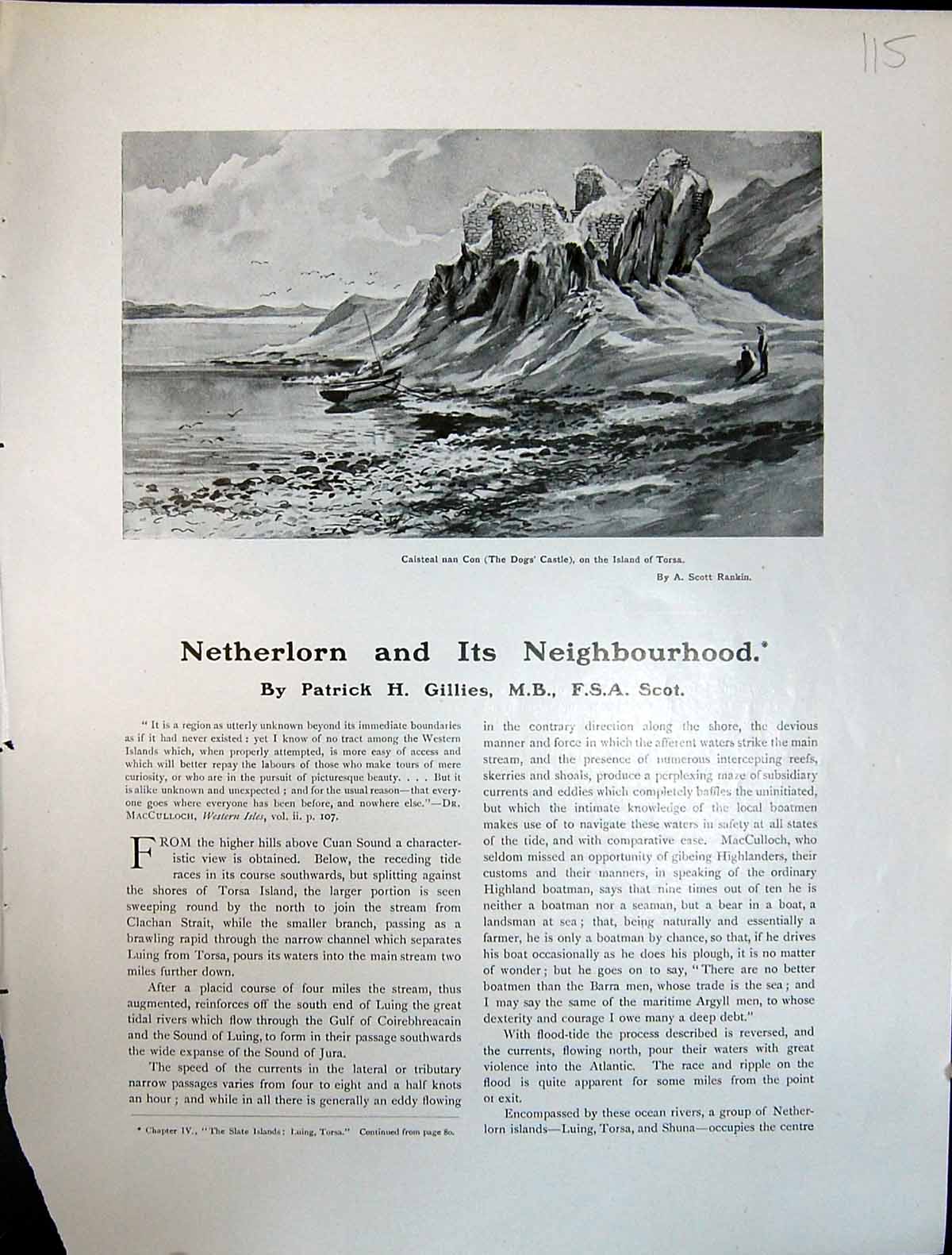 Old Art Journal 1908 Netherlorn Caisteal Con Dog'S Castle Torsa Locha 20th