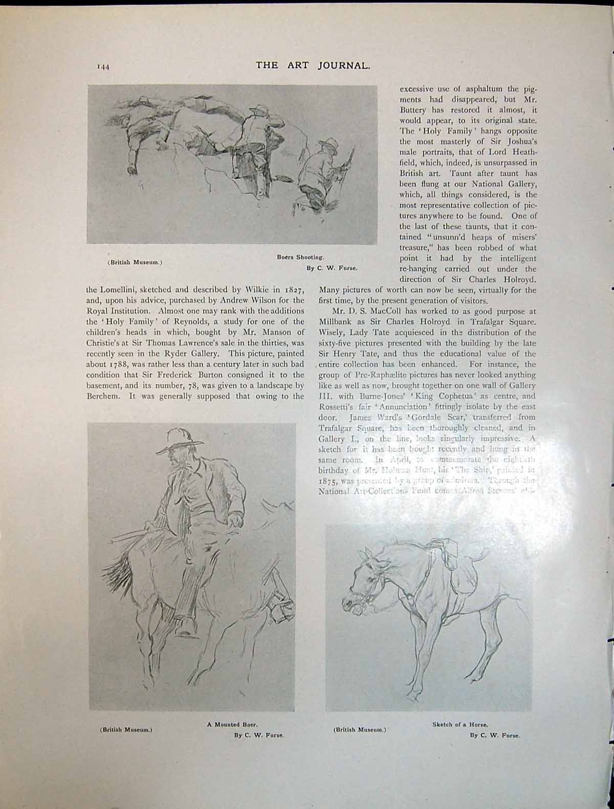 Old Art Journal 1908 Boers Shooting Sketch Horse Furse Ducreux Cattan 20th