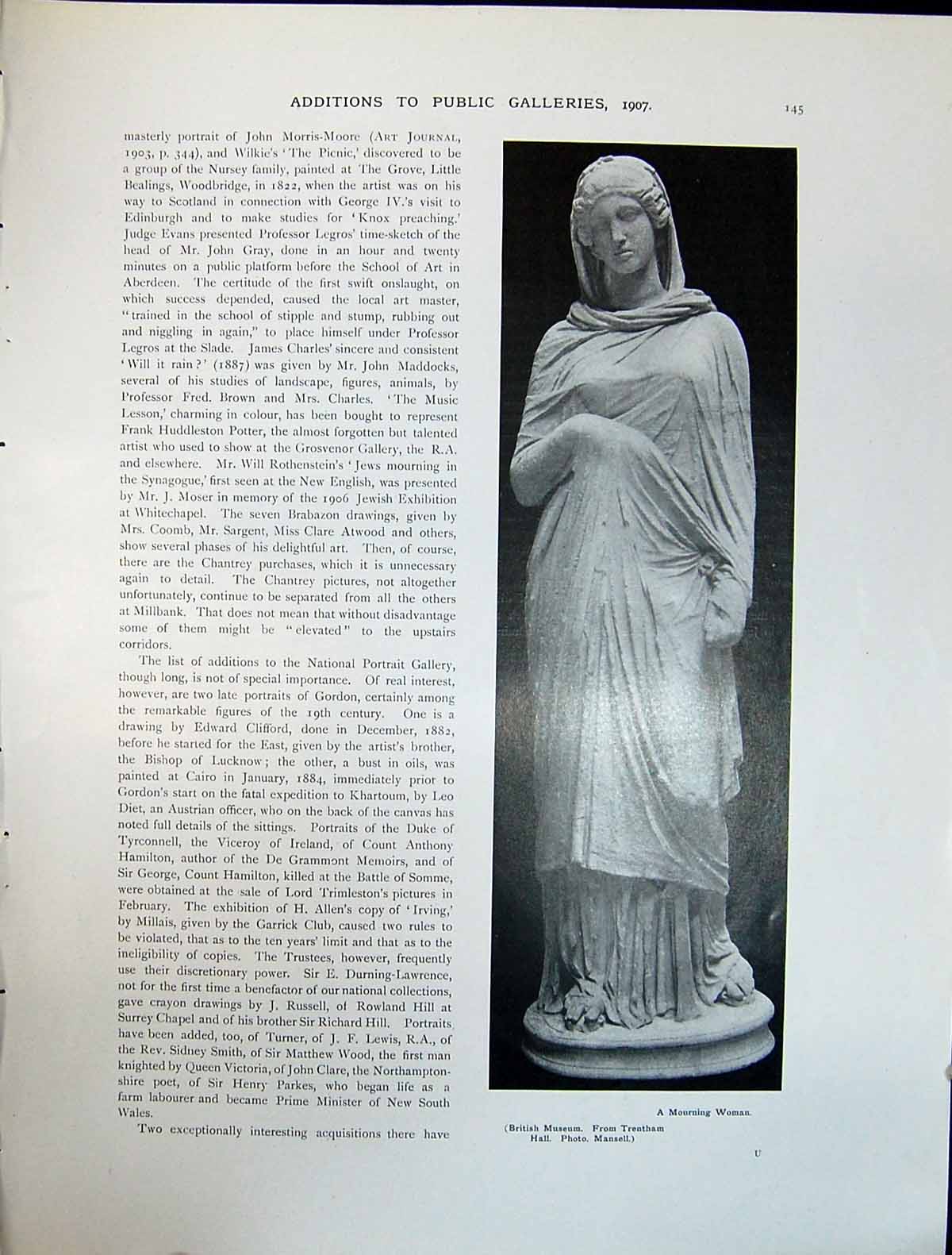 Old Art Journal 1908 Mourning Woman Sculpture Une Parade Aubin Lady U 20th
