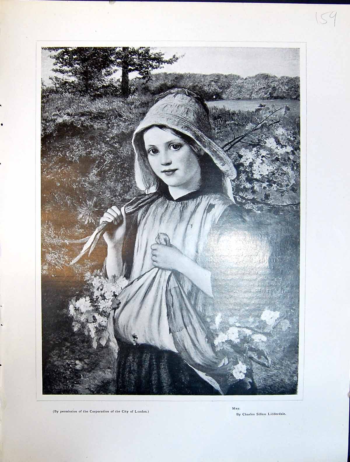 Old Art Journal 1908 Portrait Beautiful Young Girl Flowers May Lidder 20th