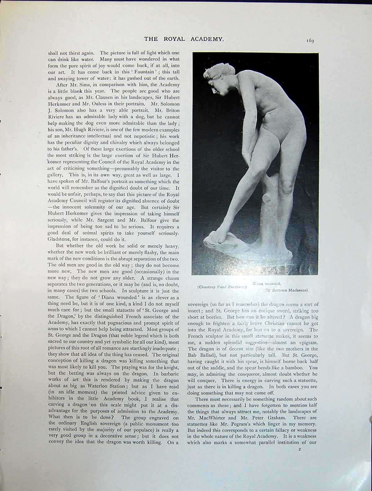 Old Art Journal 1908 Diana Wounded Sculpture Statue Cecil Rhodes Merm 20th