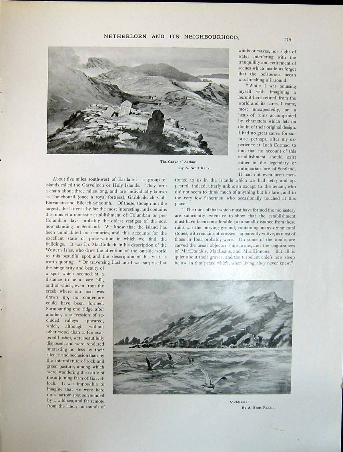 Antique Old Print Art Journal 1908 Grave Aethne Chlarsach Rankin Holy Islands