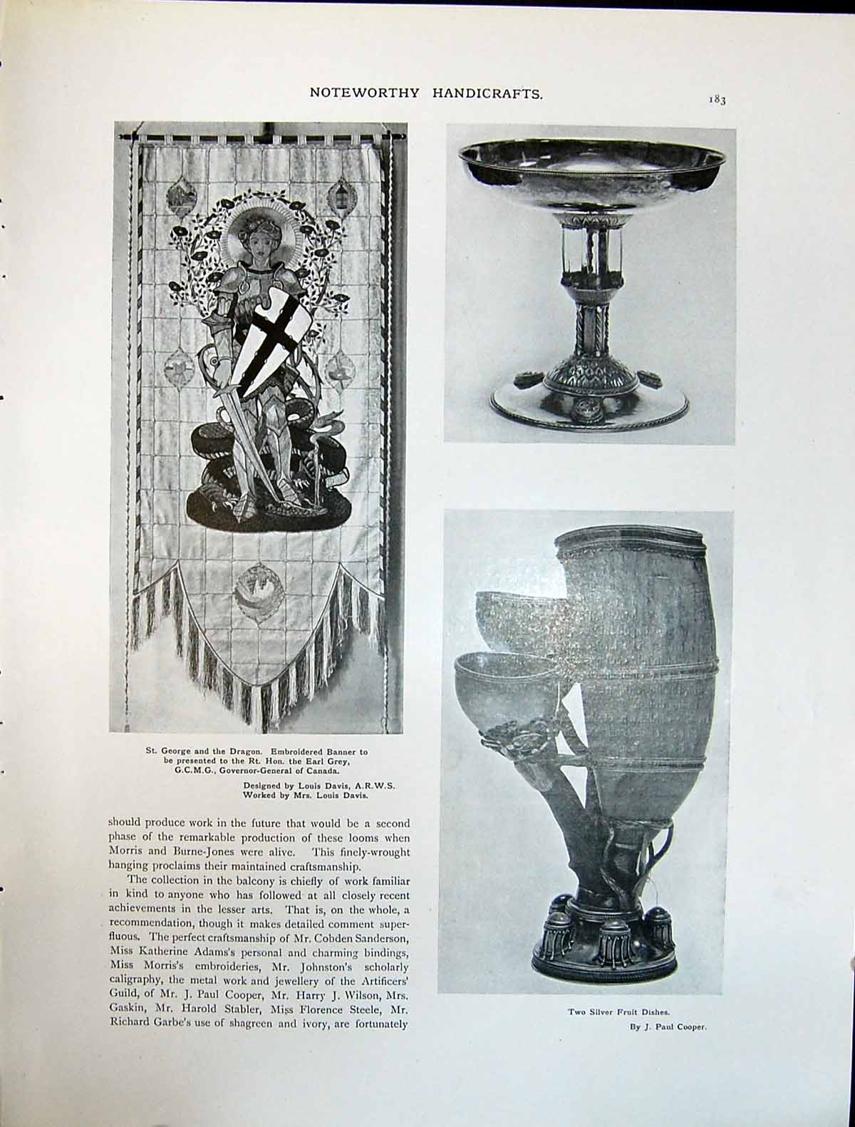 Old Art Journal 1908 George Dragon Earl Grey Banner Silver Fruit Dish 20th