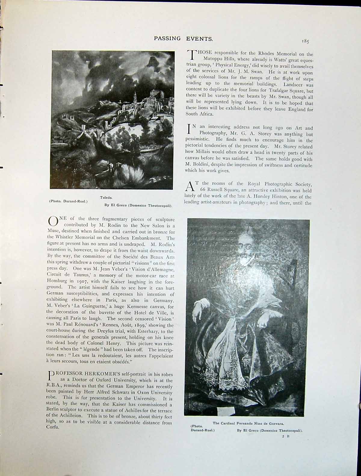 Old Art Journal 1908 Toledo Greco Cardinal Fernando Guevara Fish Char 20th