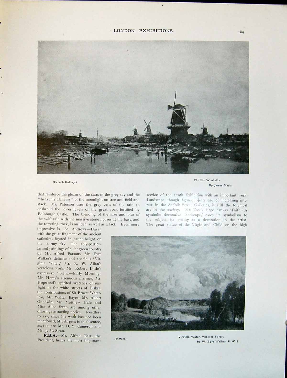 Old Art Journal 1908 Six Windmills Maris Virginia Water Windsor Fores 20th