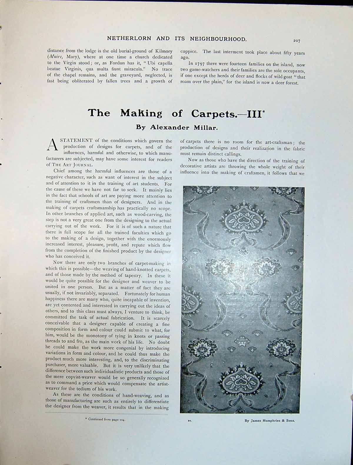 Old Art Journal 1908 Carpet Making Millar Humphries Templeton Southwe 20th