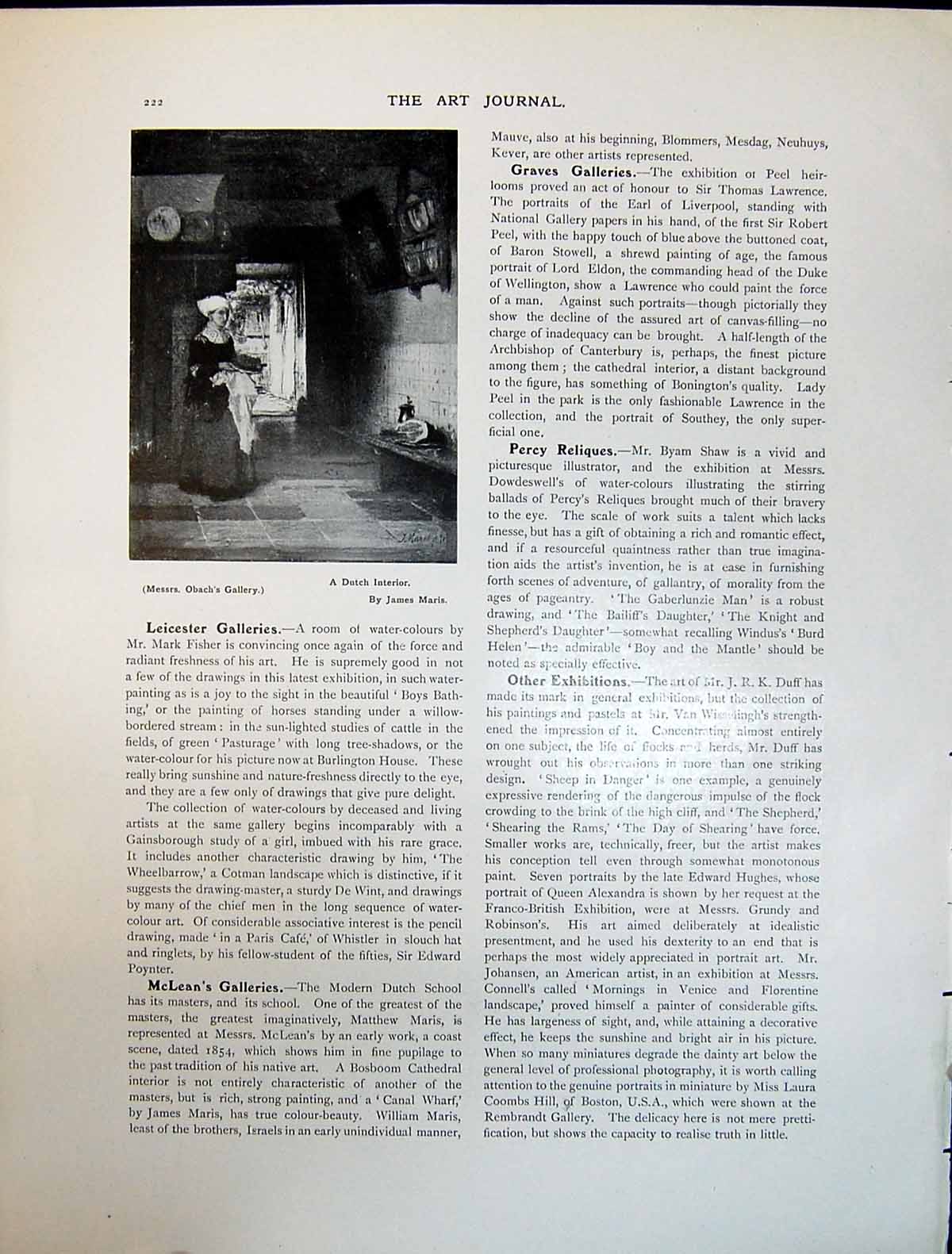 Old Art Journal 1908 Dutch House Interior Maris Moonpath Boats Tom Ro 20th