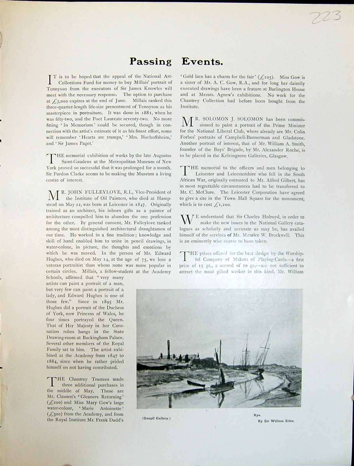 Original Old Antique Print Art Journal 1908 View Rye England Boats William Eden