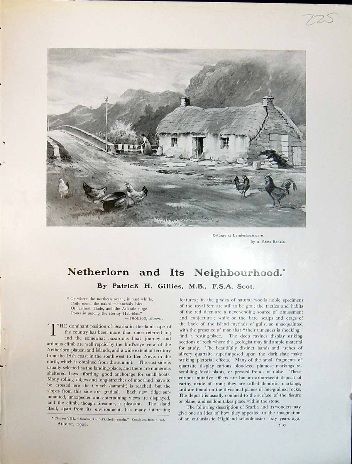 Old Art Journal 1908 Cottage Lergiechoniemore Rankin Loch Graignish M 20th