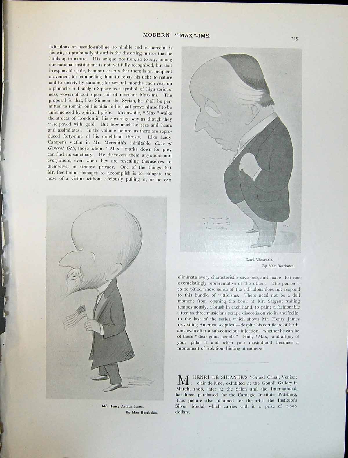 Old Art Journal 1908 Caricatures Lord Weardale Henry Arthur Jones Max 20th