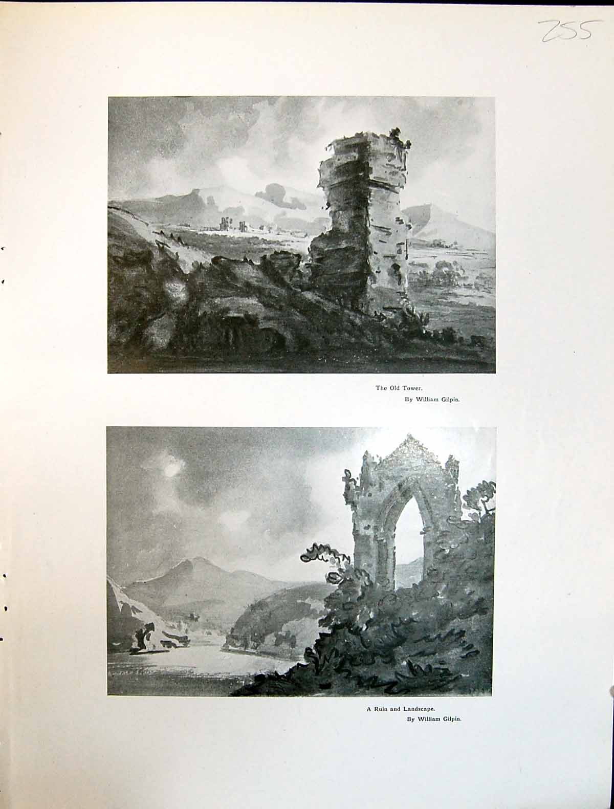 Antique Print Art Journal 1908 Tower Ruin Landscape William Gilpin Bridge M